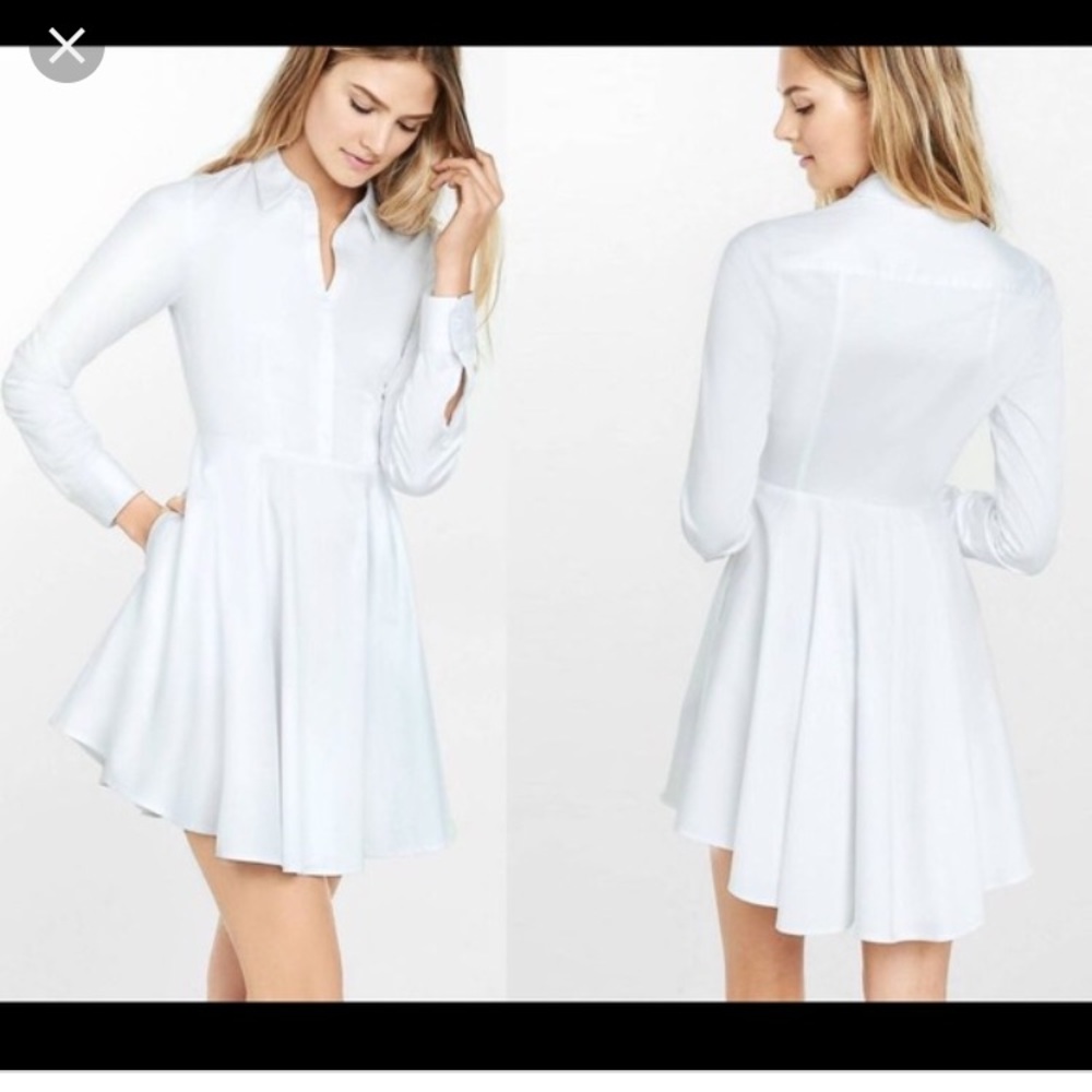high low white pleated shirt dress, with pockets